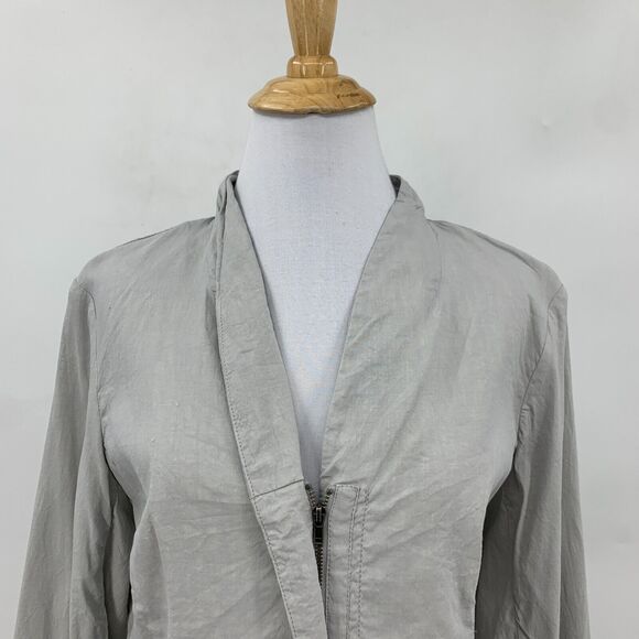 Eileen Fisher Linen Blend Jacket Women PM Petite Medium Zip Up Crinkled Shawl - Picture 3 of 15